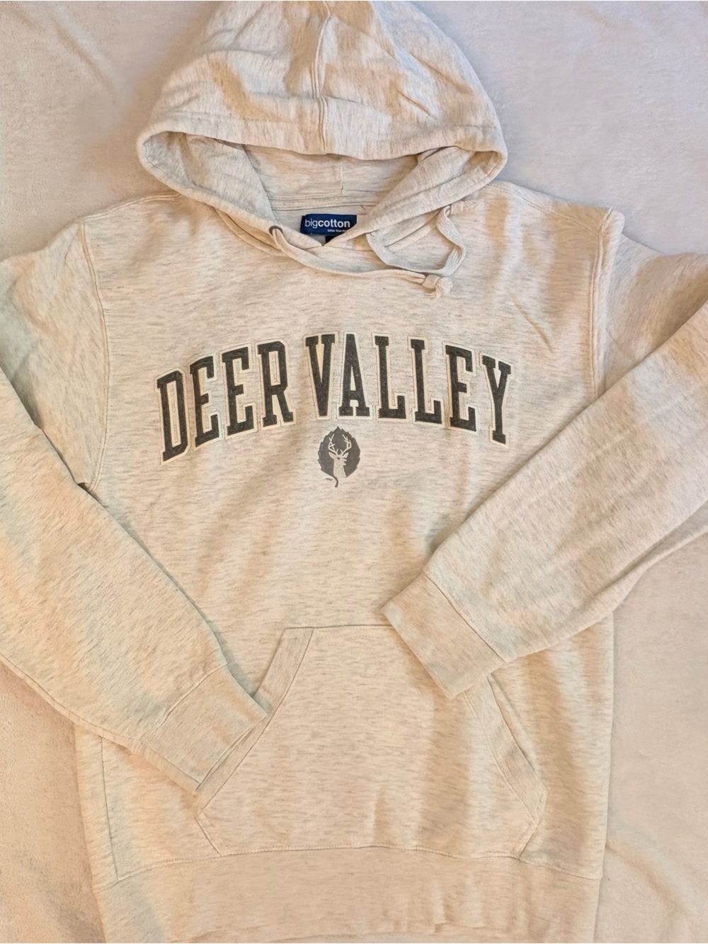 Deer Valley Embroidered Logo Oatmeal Cream Hoodie Sz S